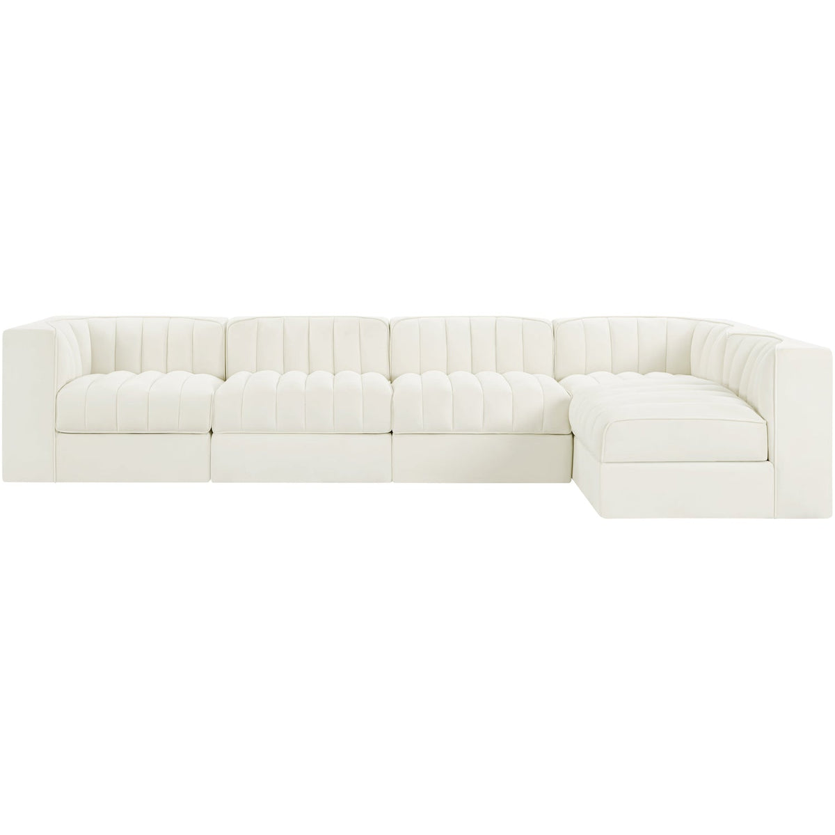 Rummi Cream Velvet Performance Fabric Upholstered 5 Piece Modular Sectional Sofa