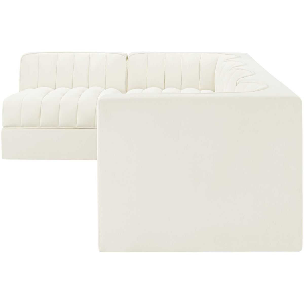 Rummi Cream Velvet Performance Fabric Upholstered 5 Piece Modular Sectional Sofa