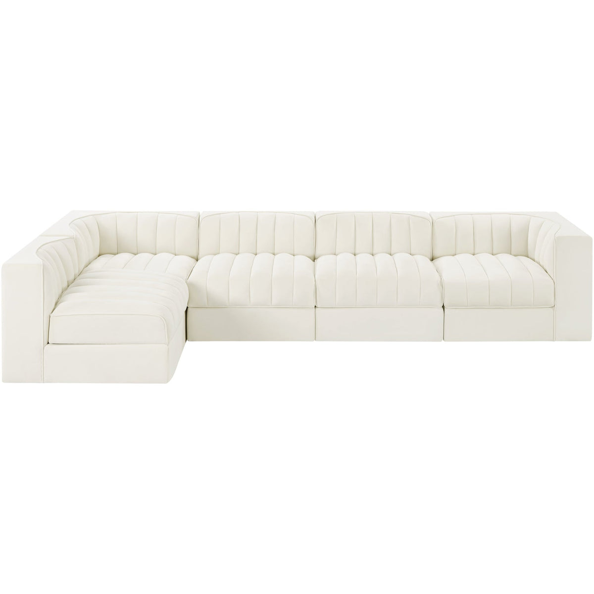 Rummi Cream Velvet Performance Fabric Upholstered 5 Piece Modular Sectional Sofa