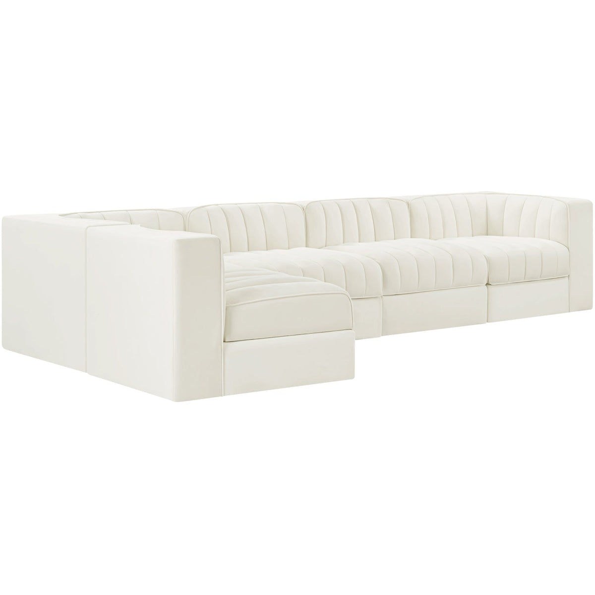 Rummi Cream Velvet Performance Fabric Upholstered 5 Piece Modular Sectional Sofa