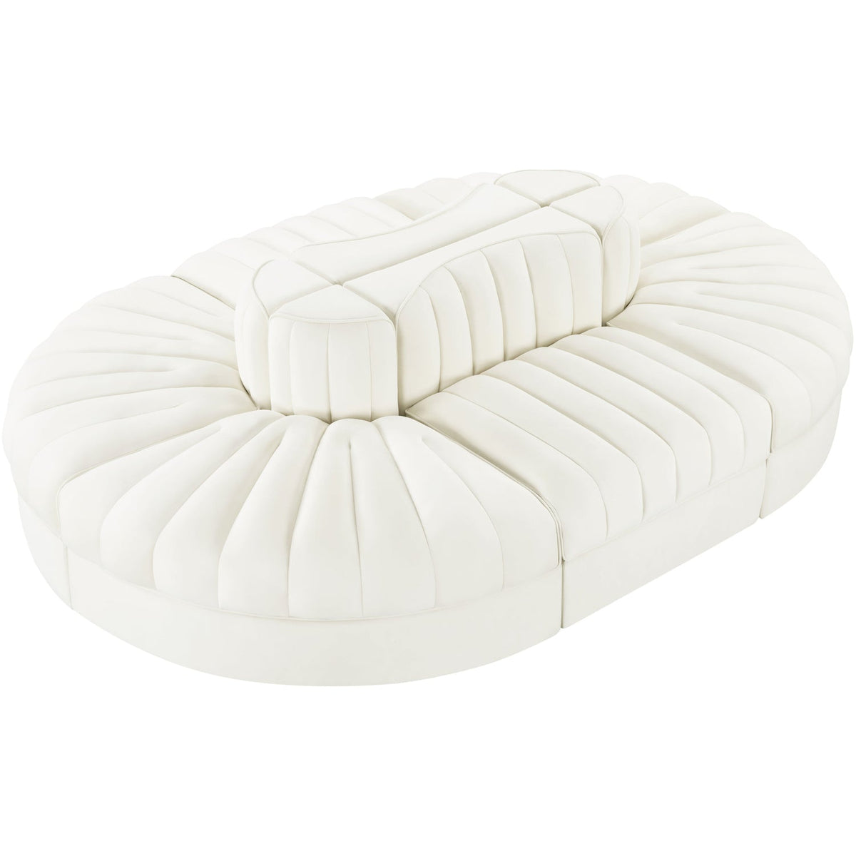Rummi Cream Velvet Performance Fabric Upholstered 6 Piece Modular Sectional Sofa