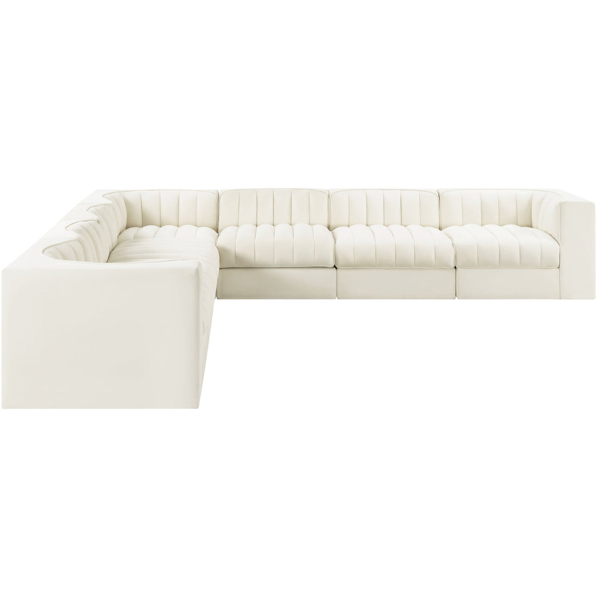 Rummi Cream Velvet Performance Fabric Upholstered 7 Piece Modular Sectional Sofa