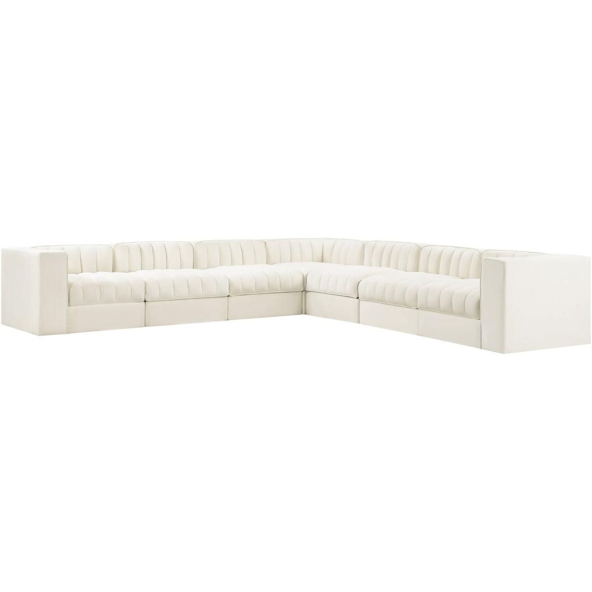 Rummi Cream Velvet Performance Fabric Upholstered 7 Piece Modular Sectional Sofa
