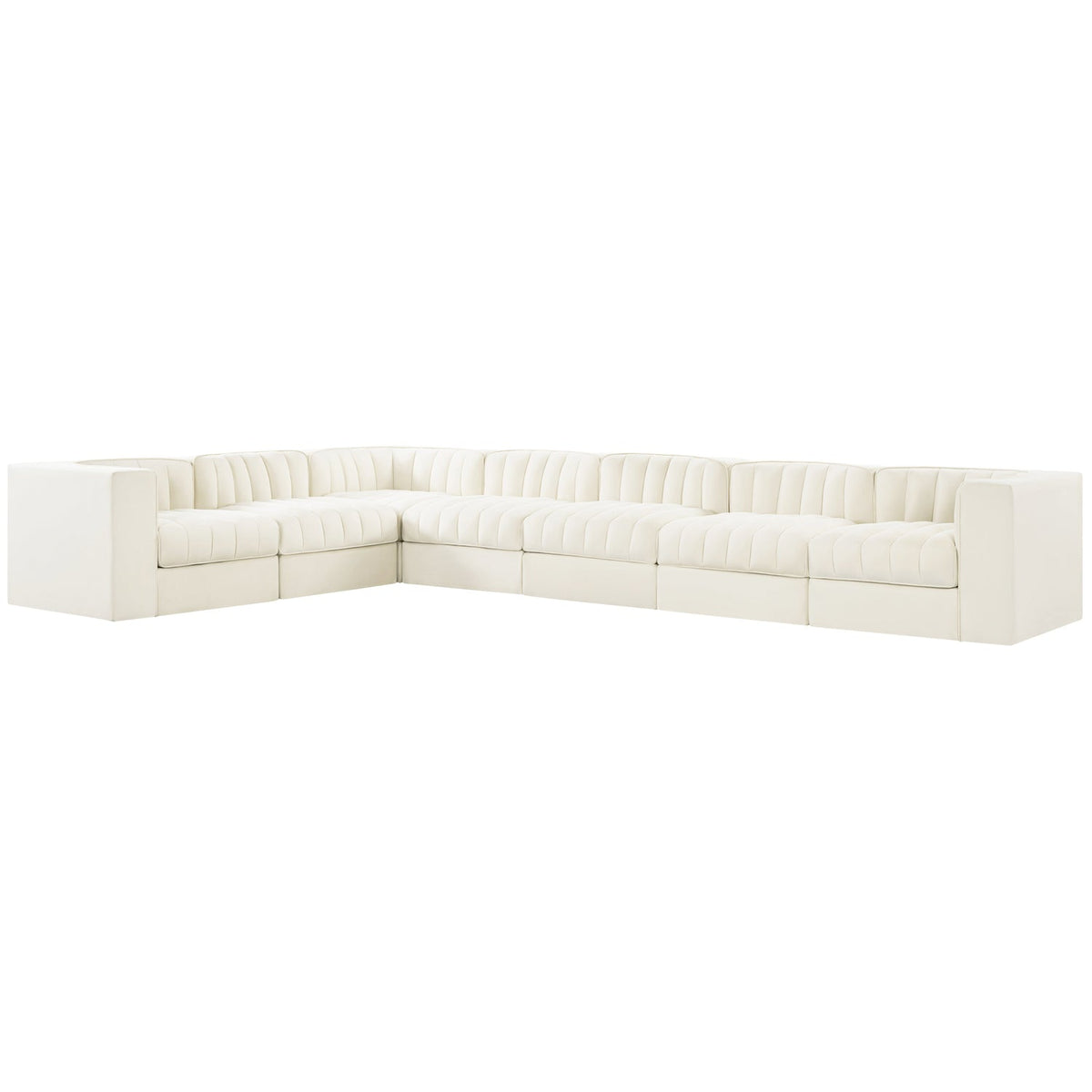 Rummi Cream Velvet Performance Fabric Upholstered 7 Piece Modular Sectional Sofa