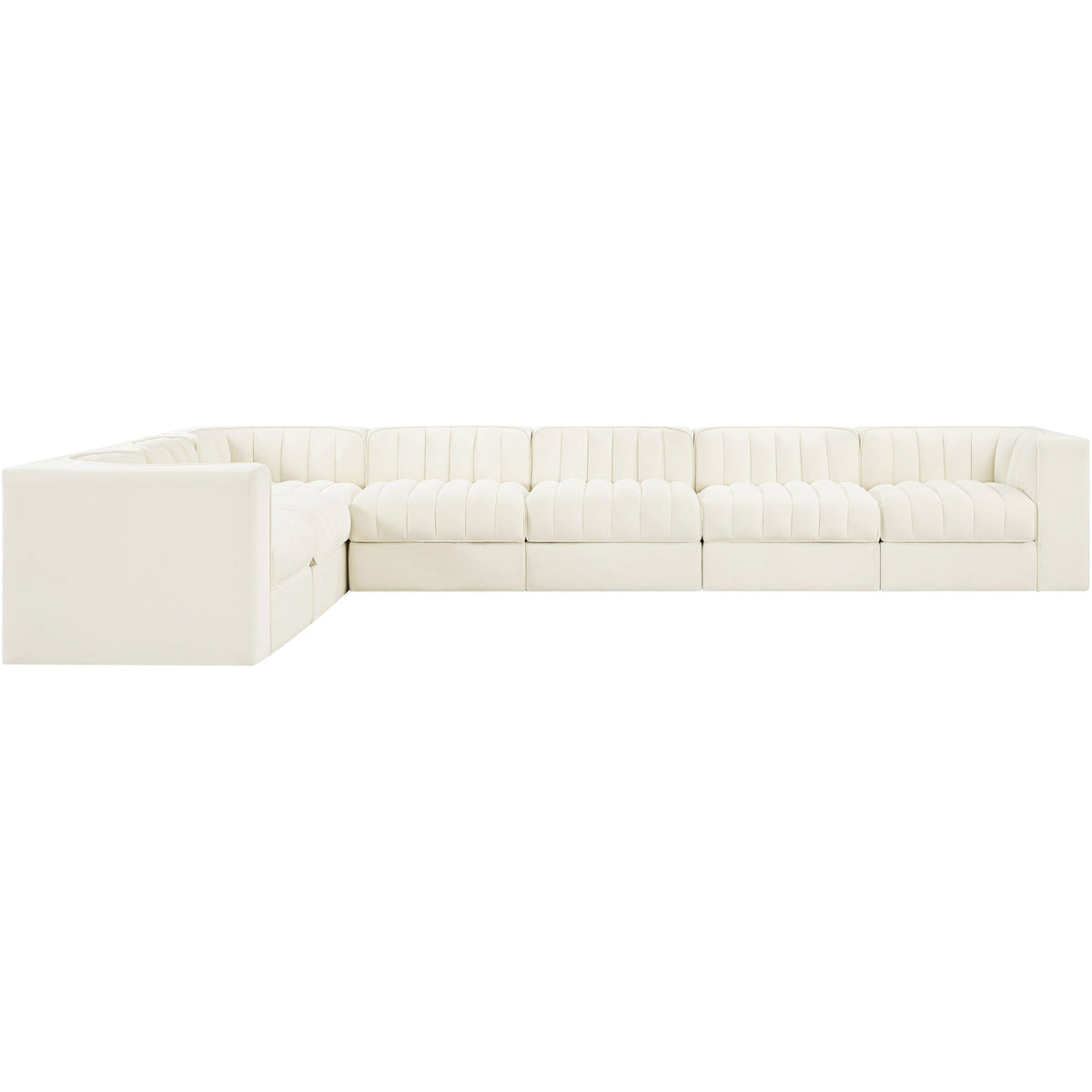 Rummi Cream Velvet Performance Fabric Upholstered 7 Piece Modular Sectional Sofa