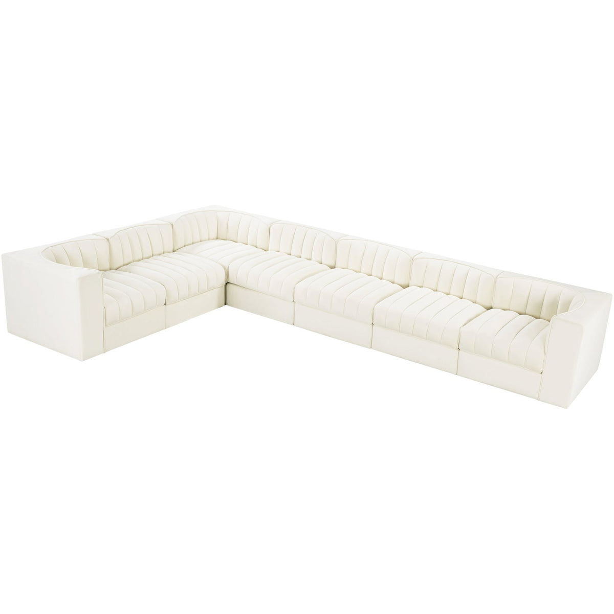 Rummi Cream Velvet Performance Fabric Upholstered 7 Piece Modular Sectional Sofa