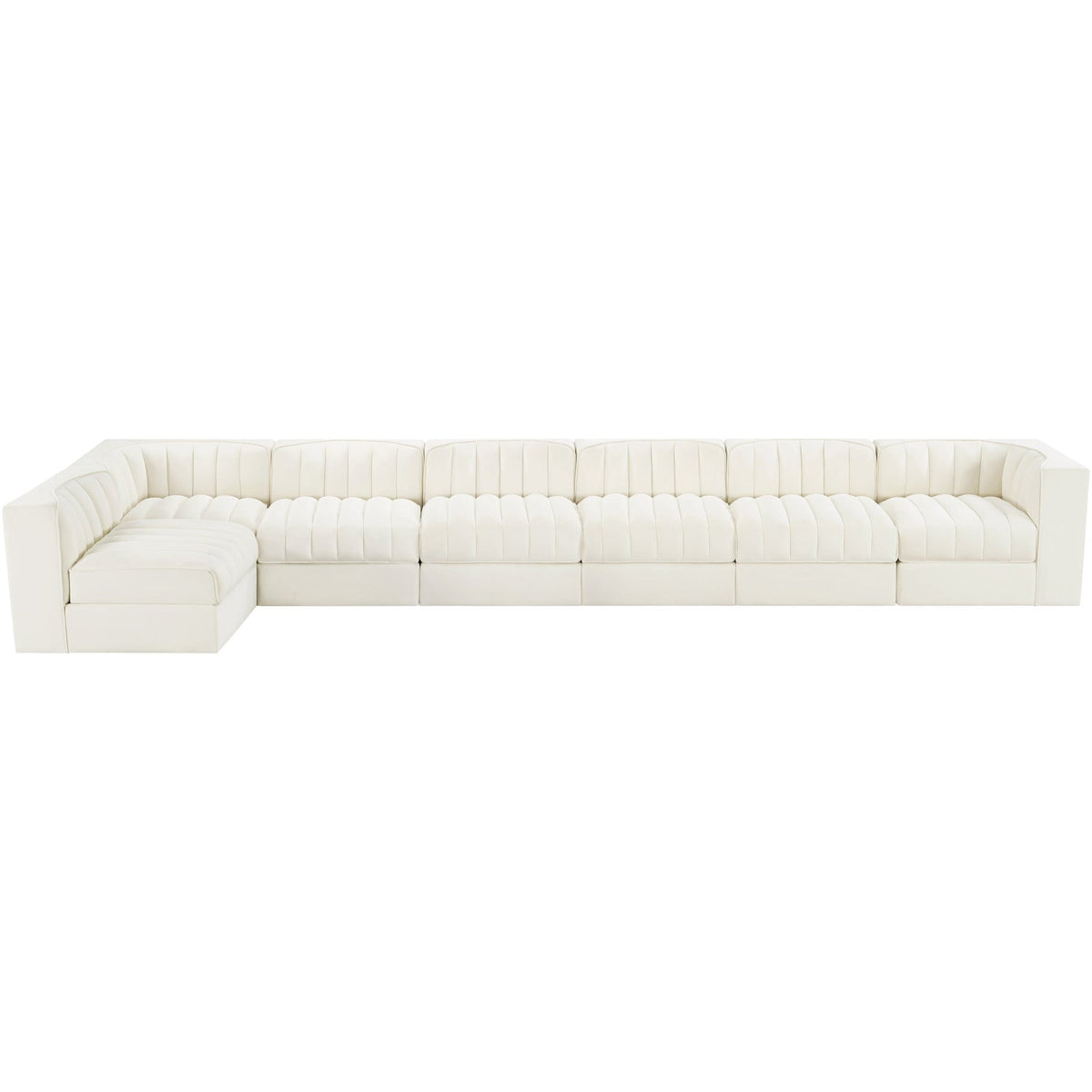 Rummi Cream Velvet Performance Fabric Upholstered 7 Piece Modular Sectional Sofa