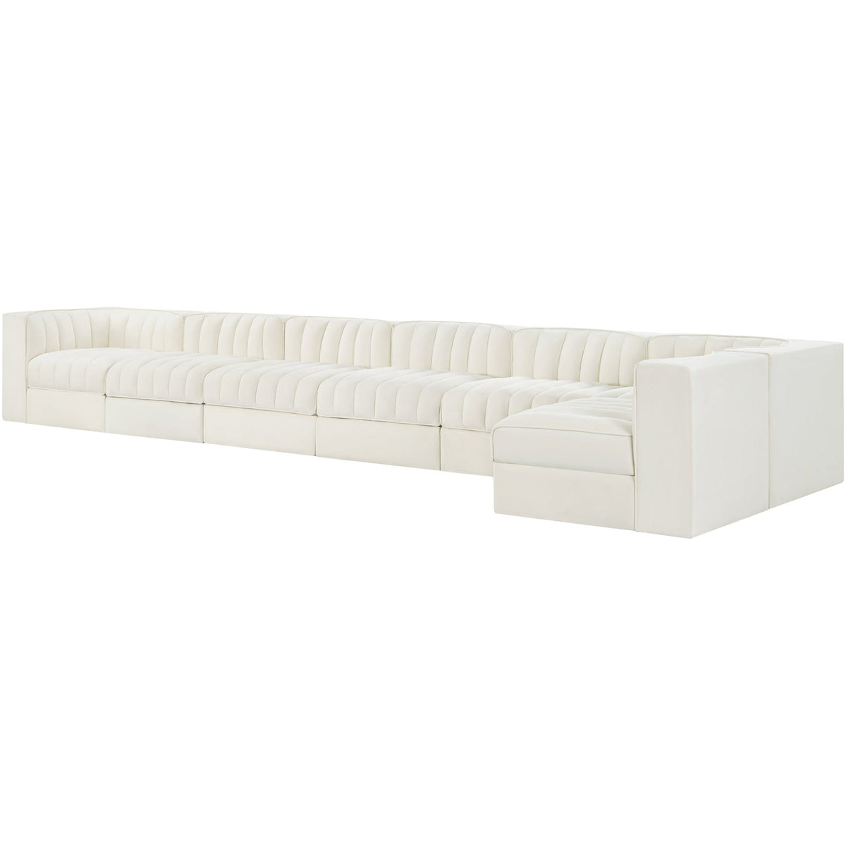 Rummi Cream Velvet Performance Fabric Upholstered 7 Piece Modular Sectional Sofa
