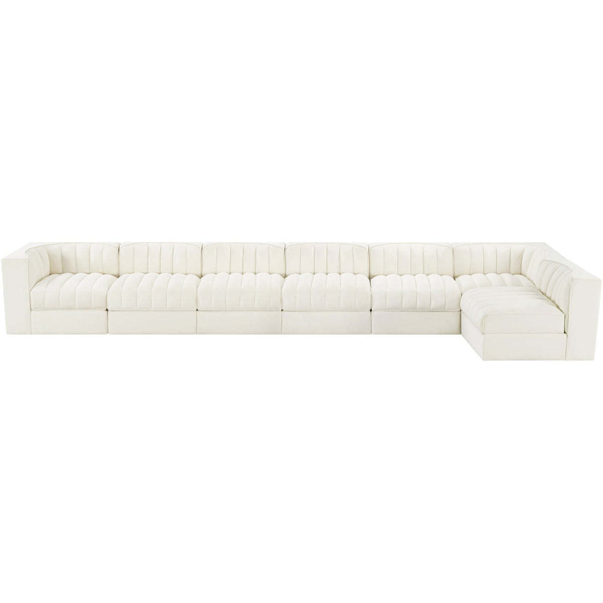 Rummi Cream Velvet Performance Fabric Upholstered 7 Piece Modular Sectional Sofa