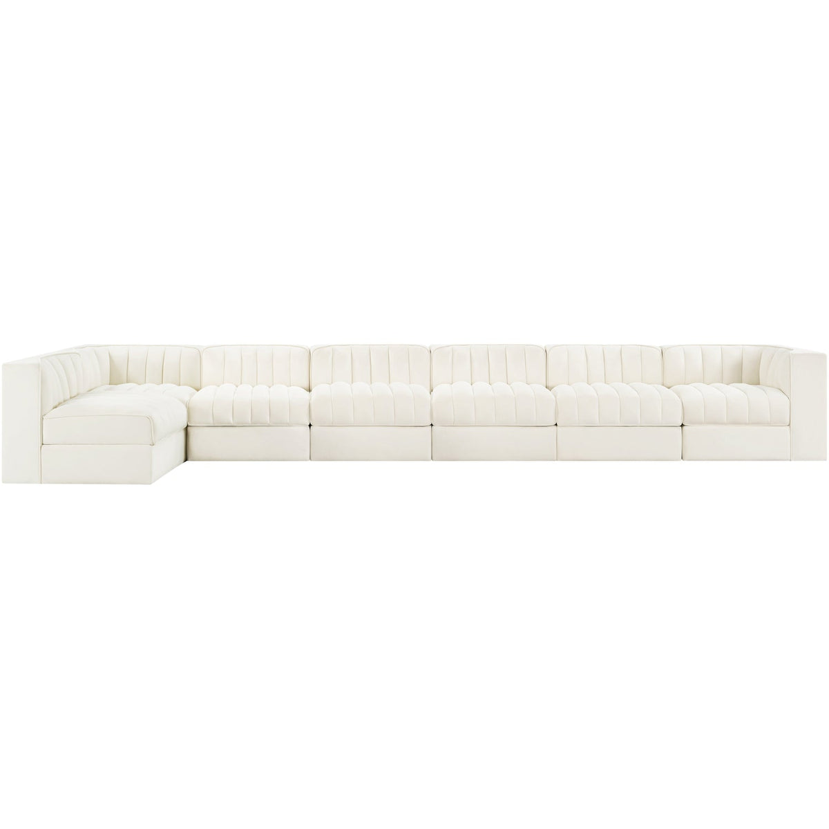 Rummi Cream Velvet Performance Fabric Upholstered 7 Piece Modular Sectional Sofa