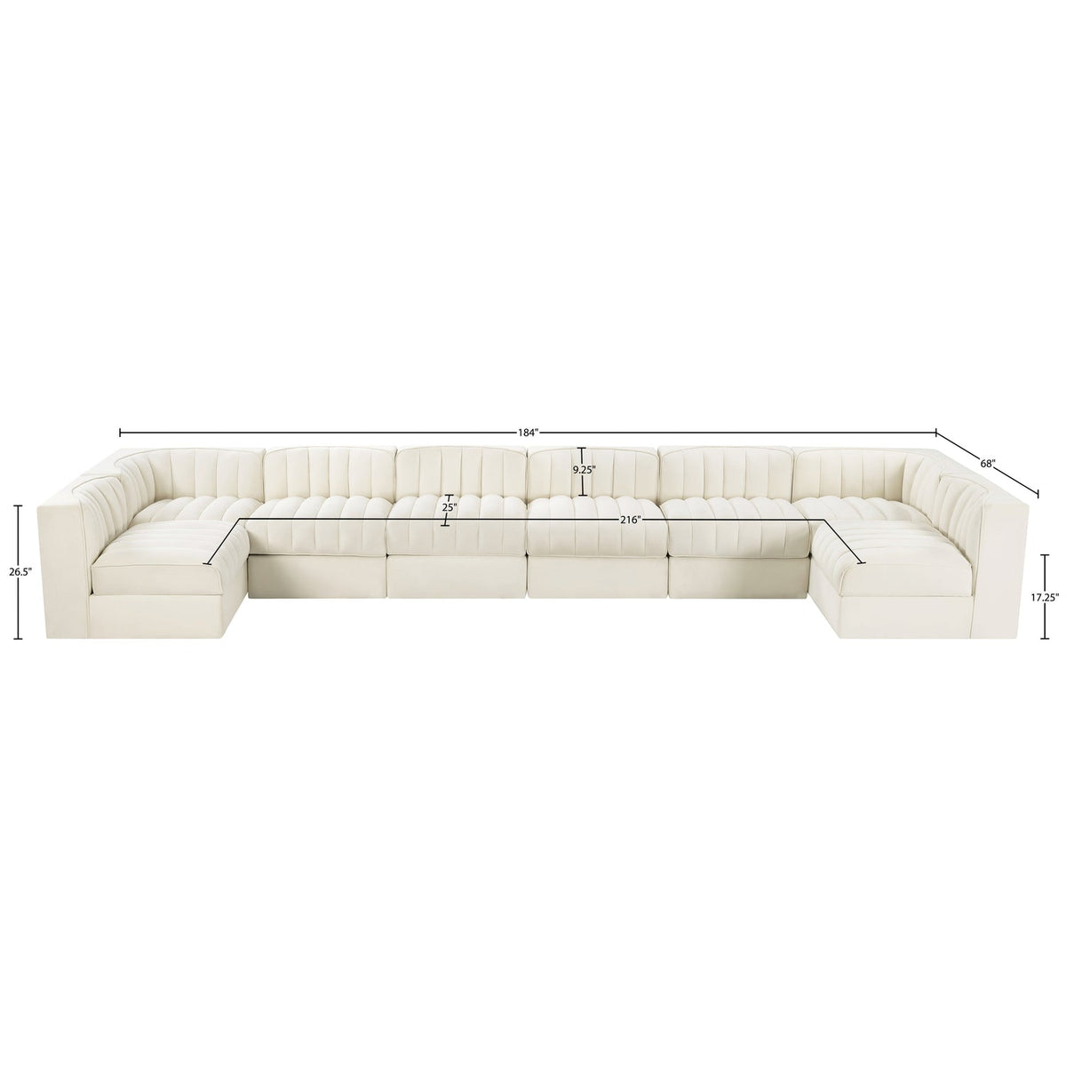 Rummi Cream Velvet Performance Fabric Upholstered 8 Piece Modular Sectional Sofa