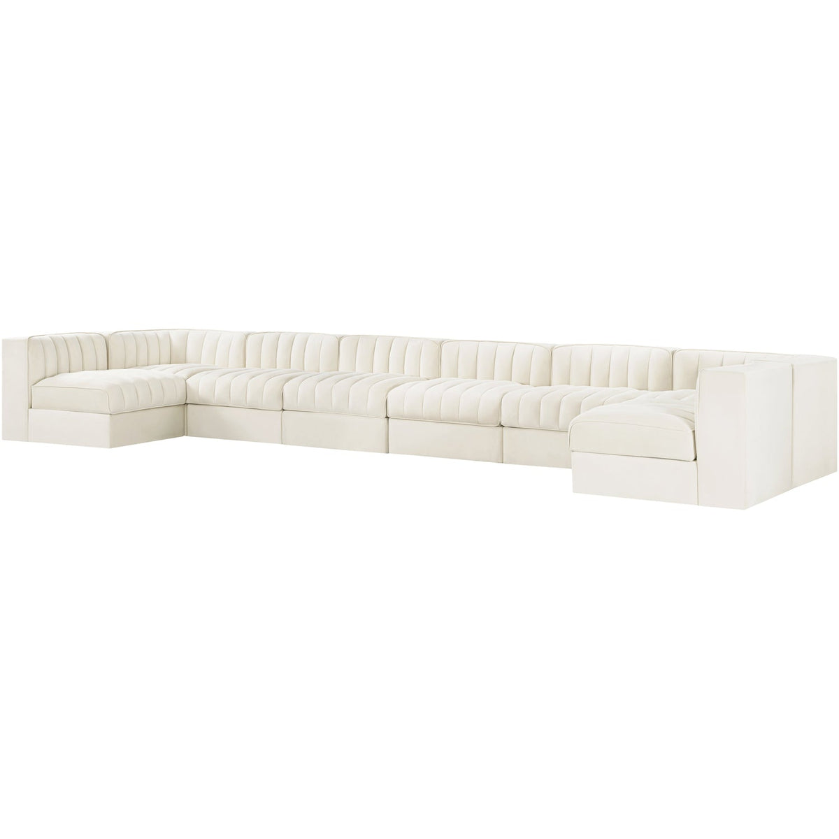 Rummi Cream Velvet Performance Fabric Upholstered 8 Piece Modular Sectional Sofa