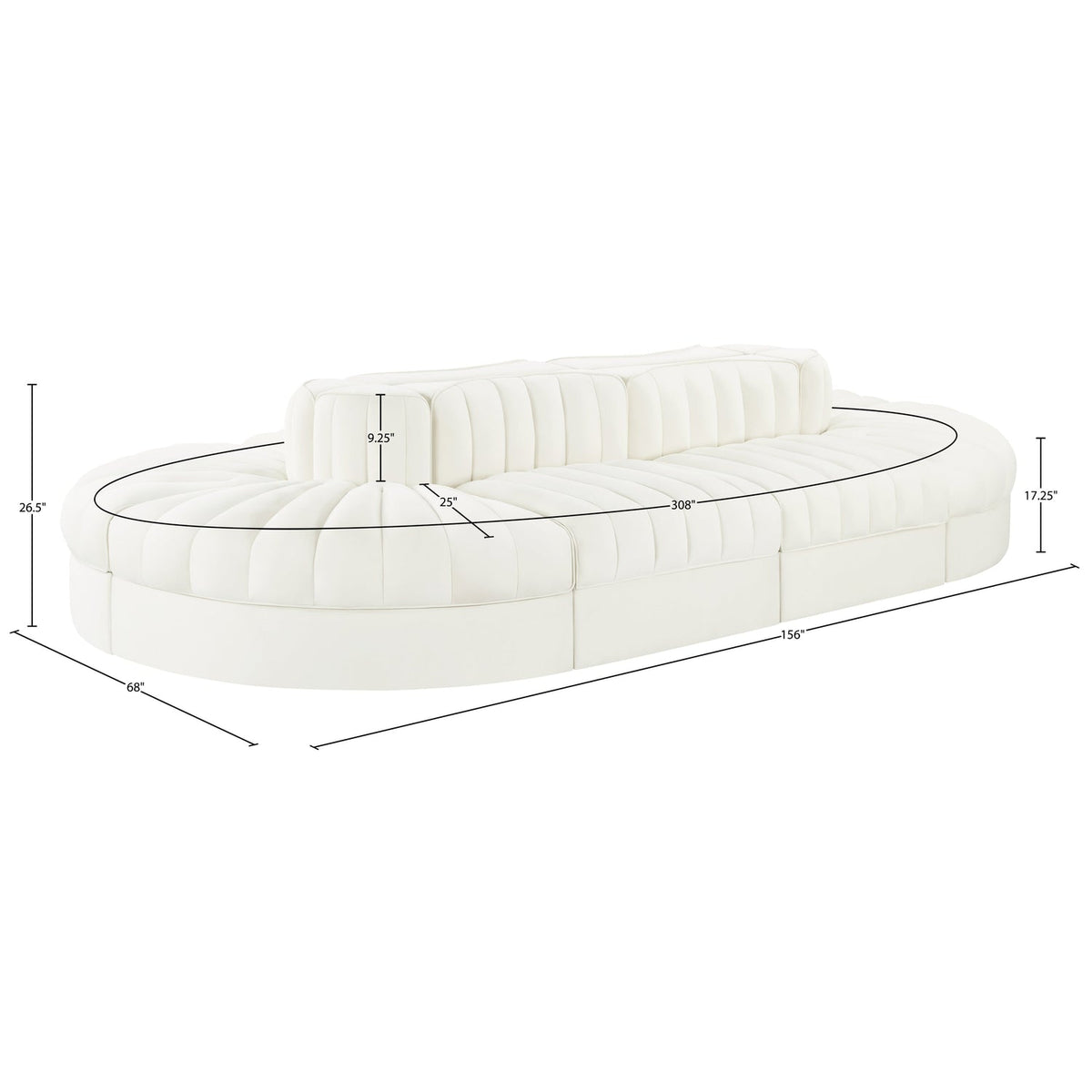 Rummi Cream Velvet Performance Fabric Upholstered 8 Piece Modular Sectional Sofa