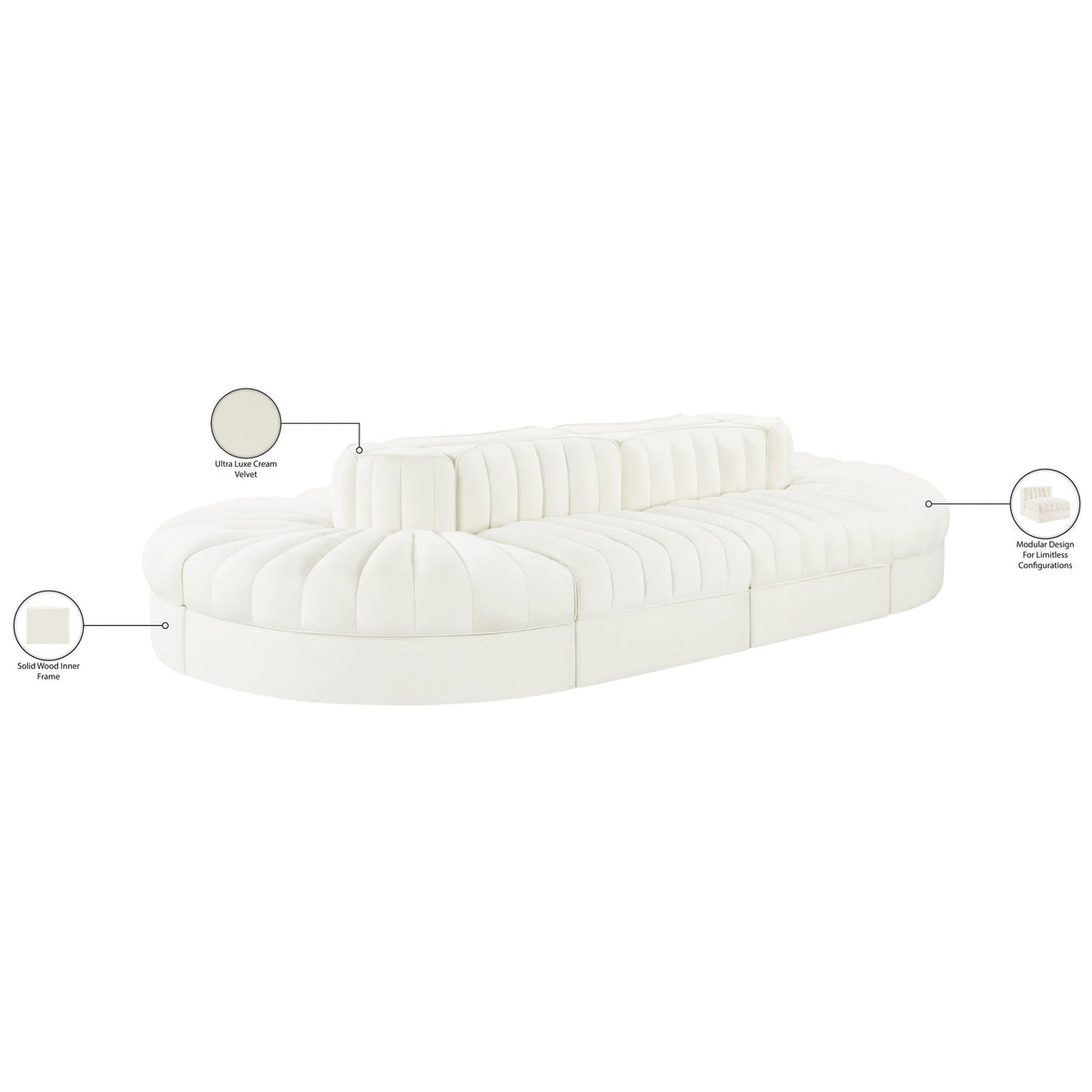 Rummi Cream Velvet Performance Fabric Upholstered 8 Piece Modular Sectional Sofa