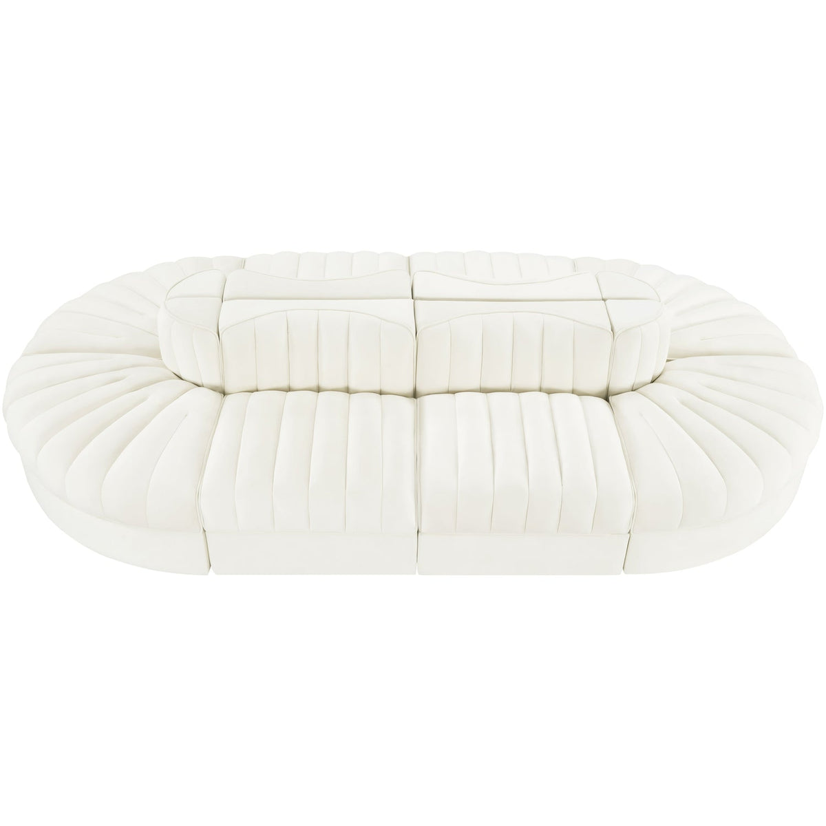 Rummi Cream Velvet Performance Fabric Upholstered 8 Piece Modular Sectional Sofa