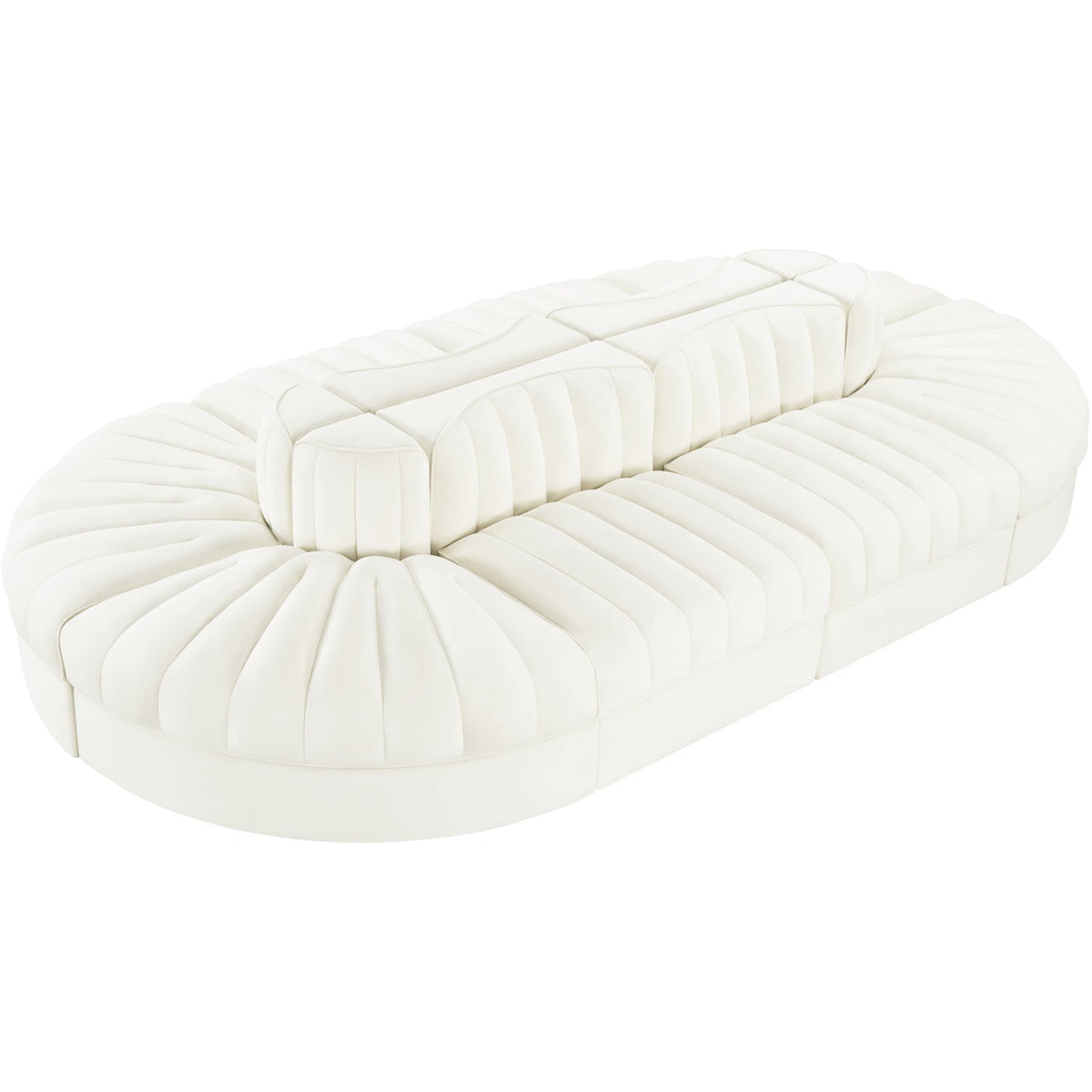 Rummi Cream Velvet Performance Fabric Upholstered 8 Piece Modular Sectional Sofa