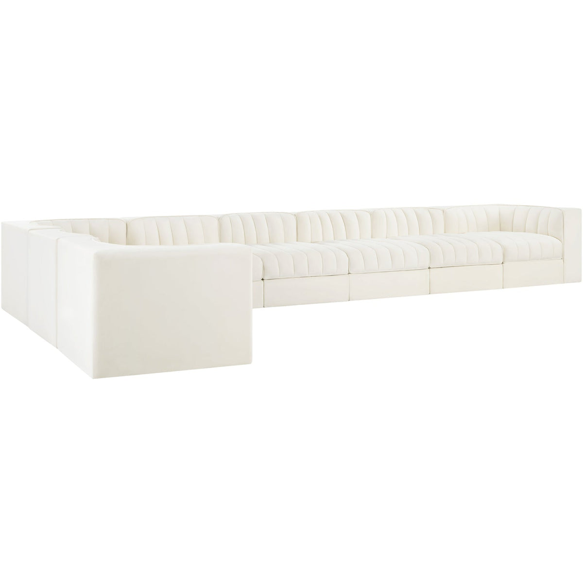 Rummi Cream Velvet Performance Fabric Upholstered 8 Piece Modular Sectional Sofa