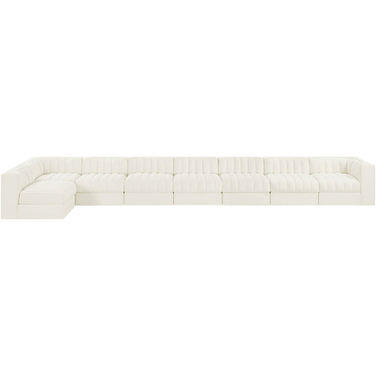 Rummi Cream Velvet Performance Fabric Upholstered 8 Piece Modular Sectional Sofa