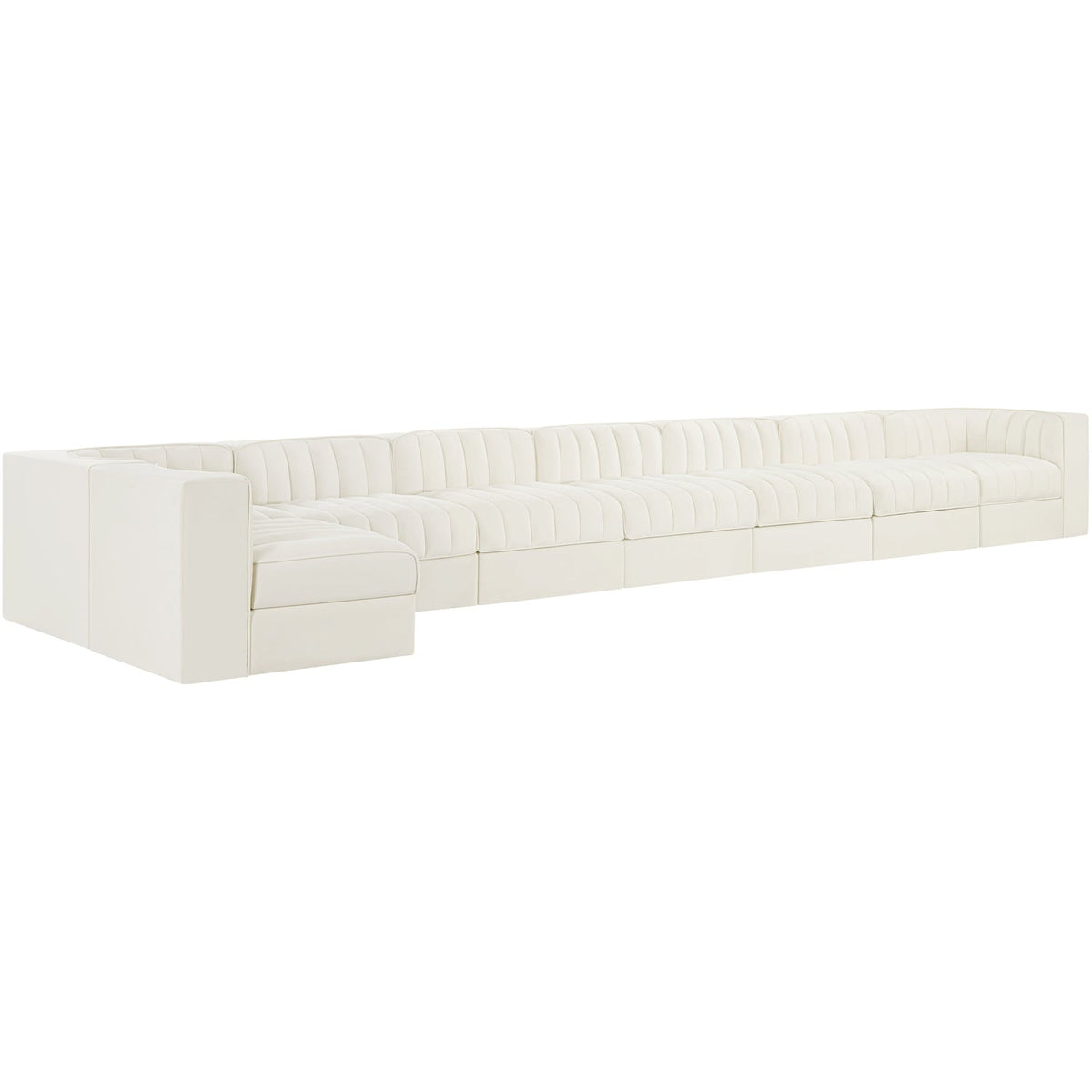 Rummi Cream Velvet Performance Fabric Upholstered 8 Piece Modular Sectional Sofa