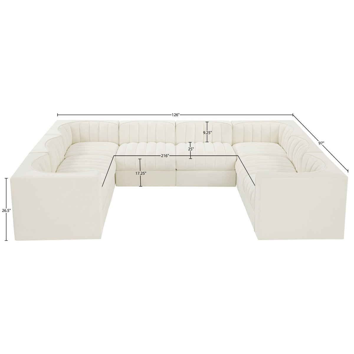 Rummi Cream Velvet Performance Fabric Upholstered Modular Sectional Sofa