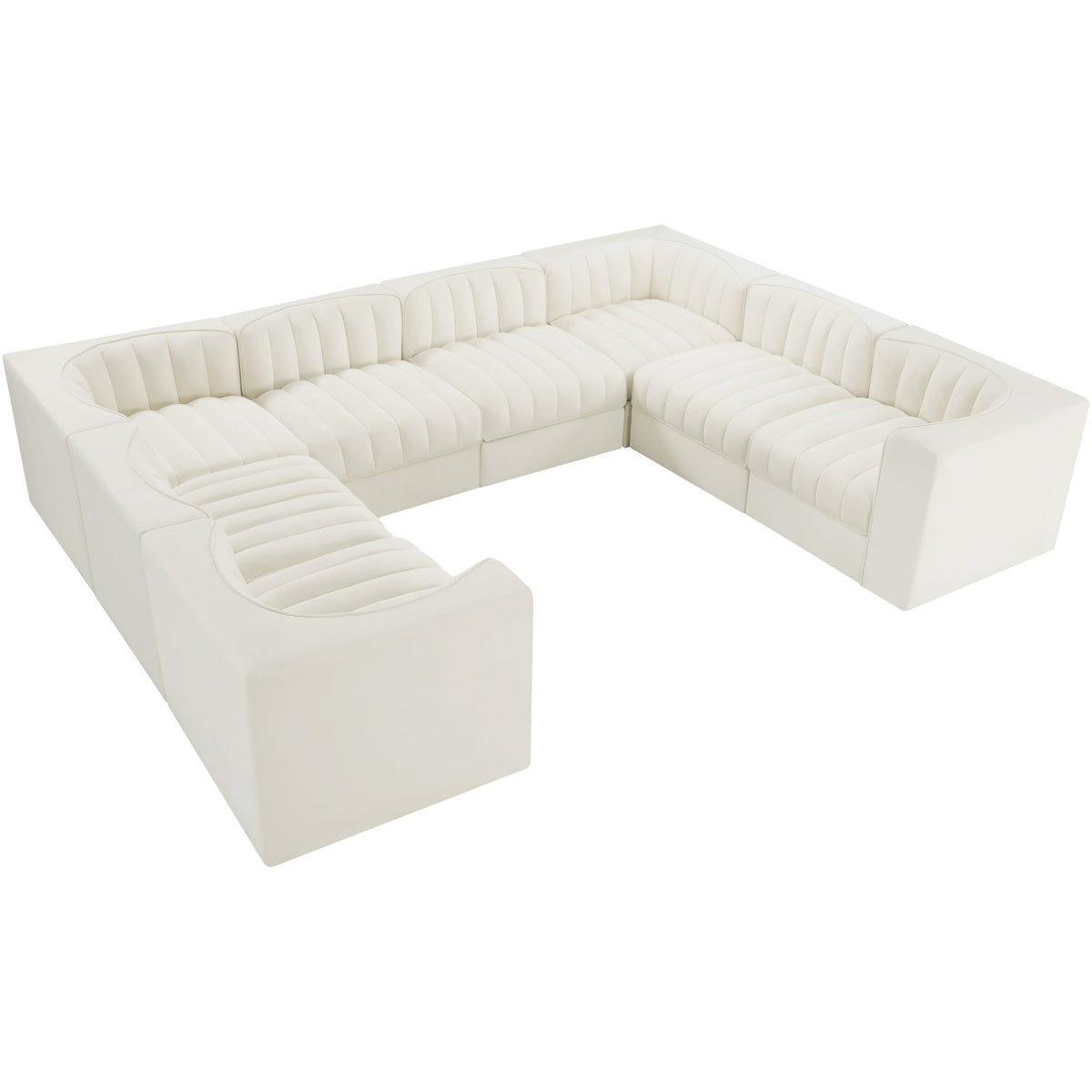 Rummi Cream Velvet Performance Fabric Upholstered Modular Sectional Sofa