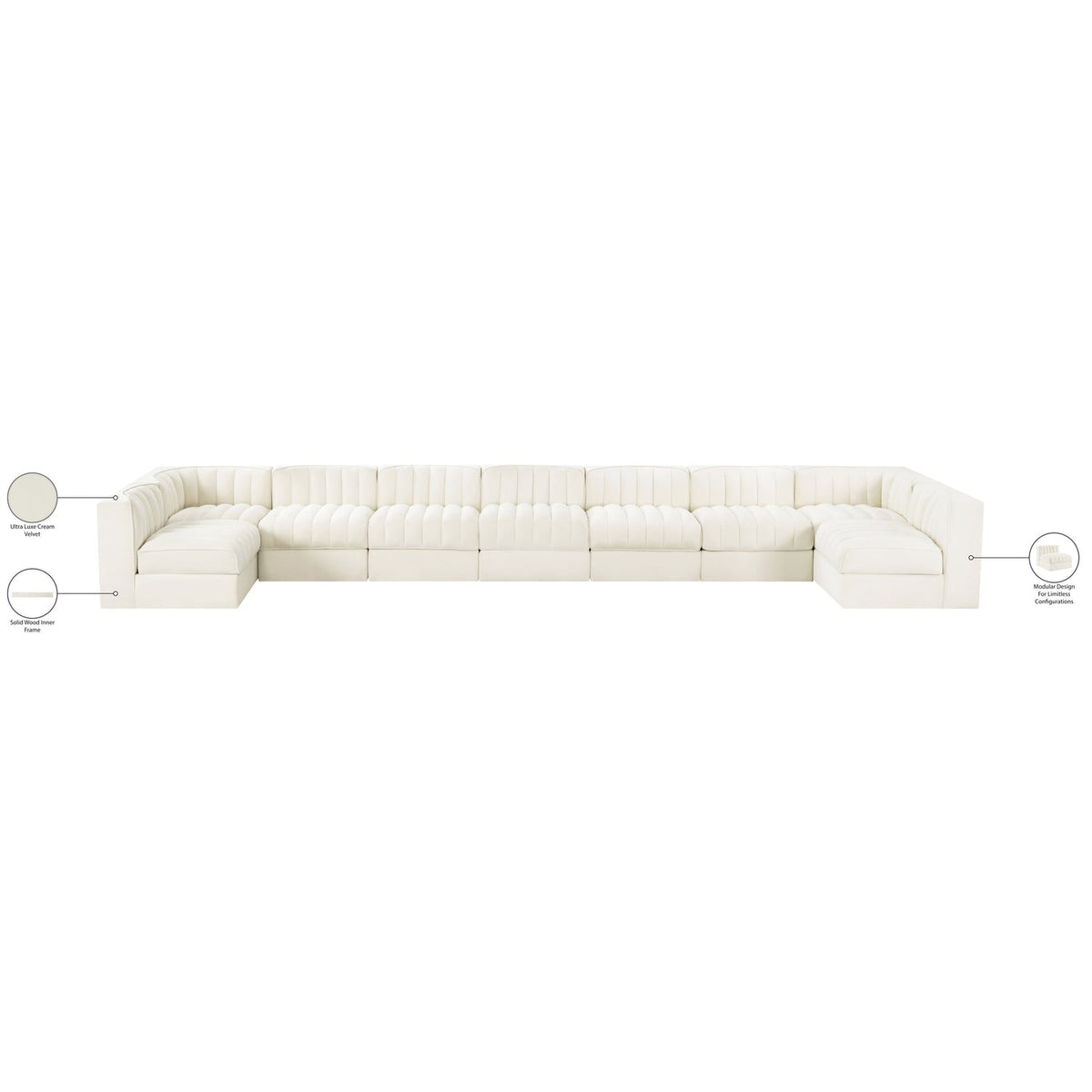 Rummi Cream Velvet Performance Fabric Upholstered 9 Piece Modular Sectional Sofa