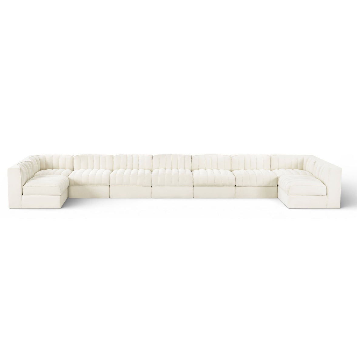Rummi Cream Velvet Performance Fabric Upholstered 9pc. Modular Sectional in cream velvet, primary product view