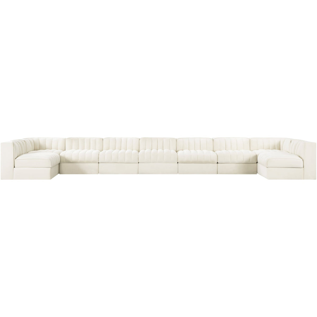Rummi Cream Velvet Performance Fabric Upholstered 9 Piece Modular Sectional Sofa