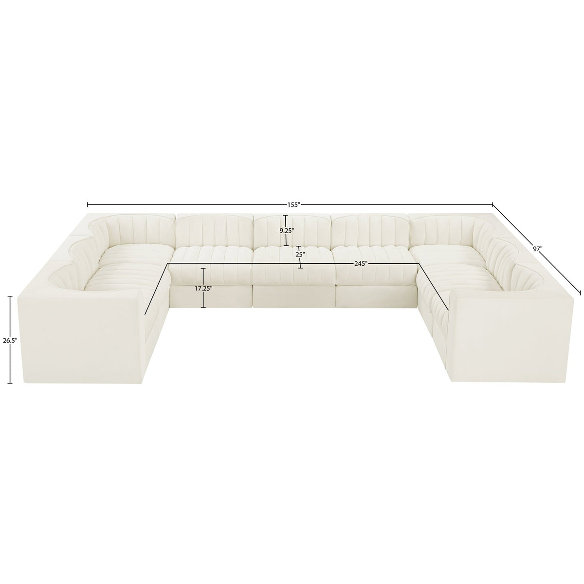 Rummi Cream Velvet Performance Fabric Upholstered 9 Piece Modular Sectional Sofa