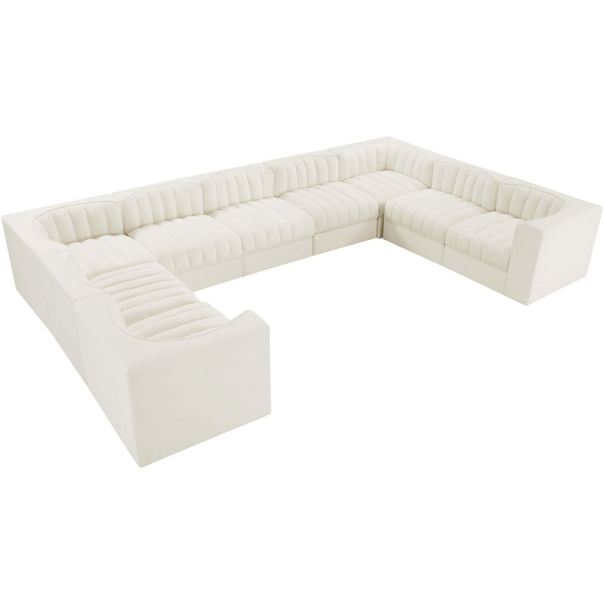 Rummi Cream Velvet Performance Fabric Upholstered 9 Piece Modular Sectional Sofa