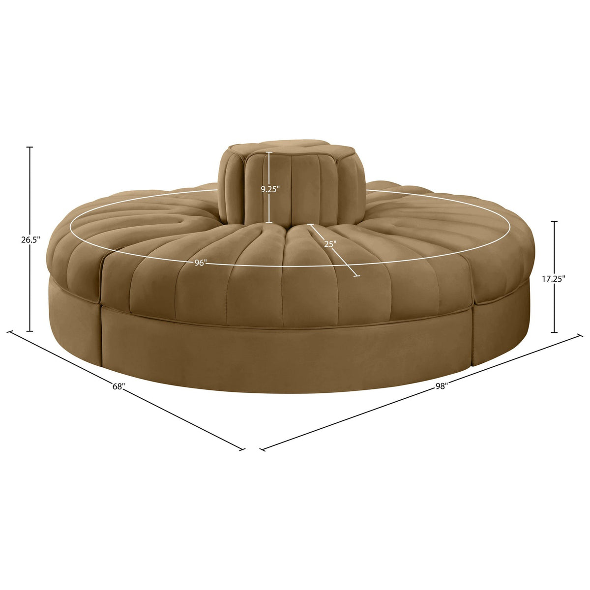 Rummi Saddle Velvet Performance Fabric Upholstered 4 Piece Modular Sofa