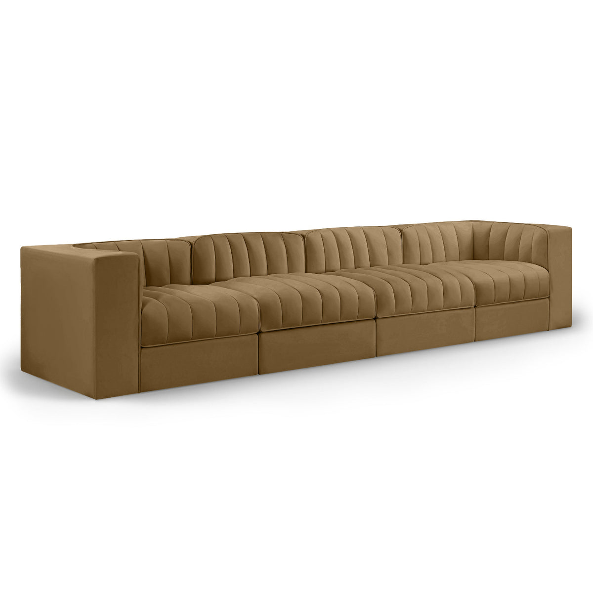 Rummi Saddle Velvet Performance Fabric Upholstered 4pc. Modular Sofa in Saddle velvet, 126"W, primary product view