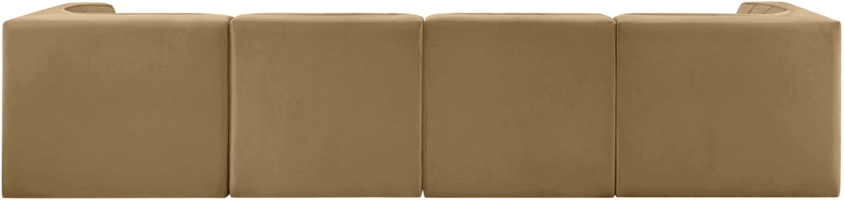 Rummi Saddle Velvet Performance Fabric Upholstered 4 Piece Modular Sofa