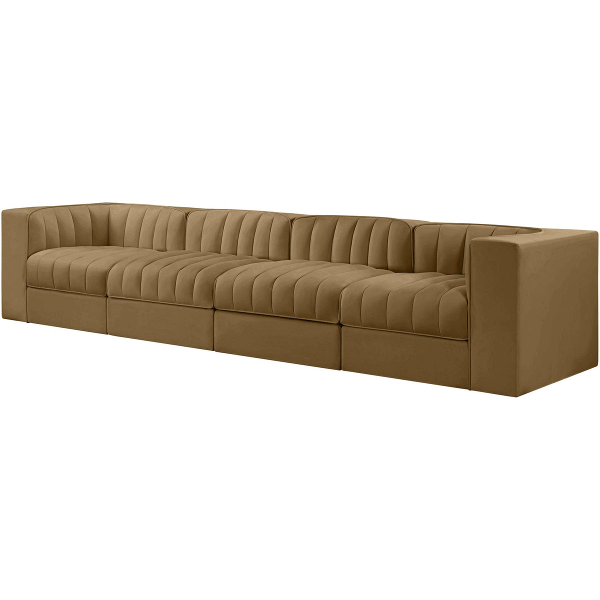 Rummi Saddle Velvet Performance Fabric Upholstered 4 Piece Modular Sofa