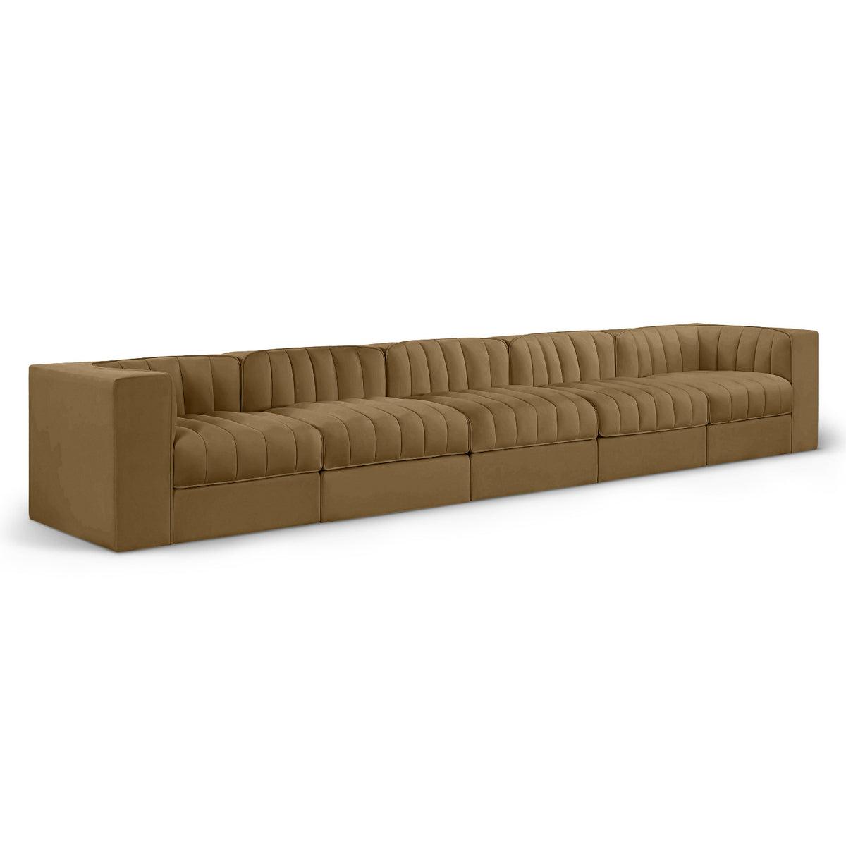Rummi Saddle Velvet Performance Fabric Upholstered 5pc. Modular Sofa in Saddle velvet, 155"W, primary product view