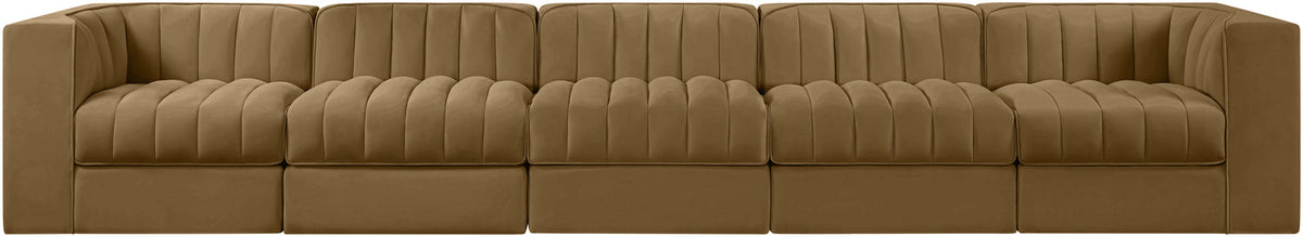 Rummi Saddle Velvet Performance Fabric Upholstered 5 Piece Modular Sofa
