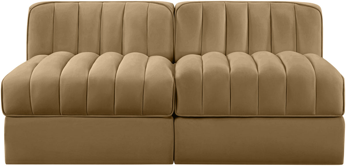 Rummi Saddle Velvet Performance Fabric Upholstered 2 Piece Modular Loveseat