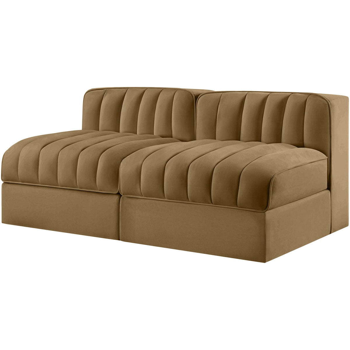 Rummi Saddle Velvet Performance Fabric Upholstered 2 Piece Modular Loveseat