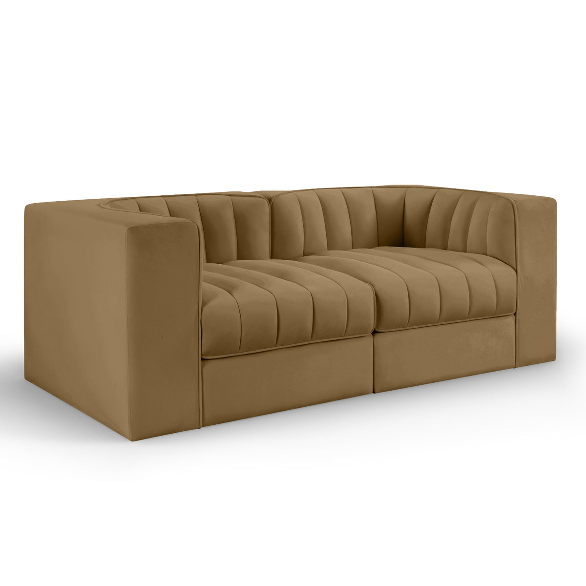 Rummi Saddle Velvet Performance Fabric Upholstered 2pc. Modular Loveseat in Saddle velvet, 68"W, primary product view