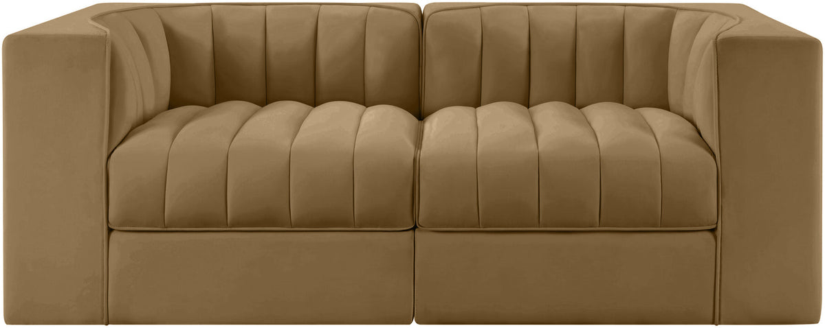 Rummi Saddle Velvet Performance Fabric Upholstered 2 Piece Modular Loveseat