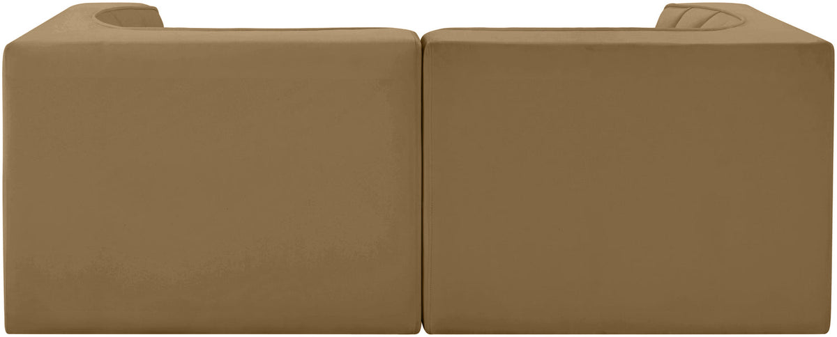Rummi Saddle Velvet Performance Fabric Upholstered 2 Piece Modular Loveseat