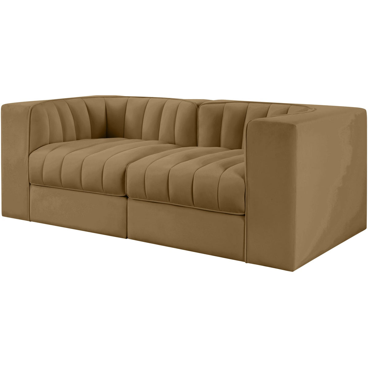 Rummi Saddle Velvet Performance Fabric Upholstered 2 Piece Modular Loveseat