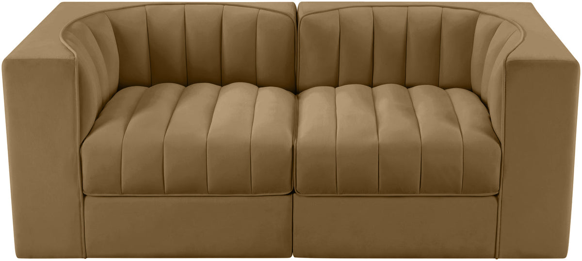Rummi Saddle Velvet Performance Fabric Upholstered 2 Piece Modular Loveseat
