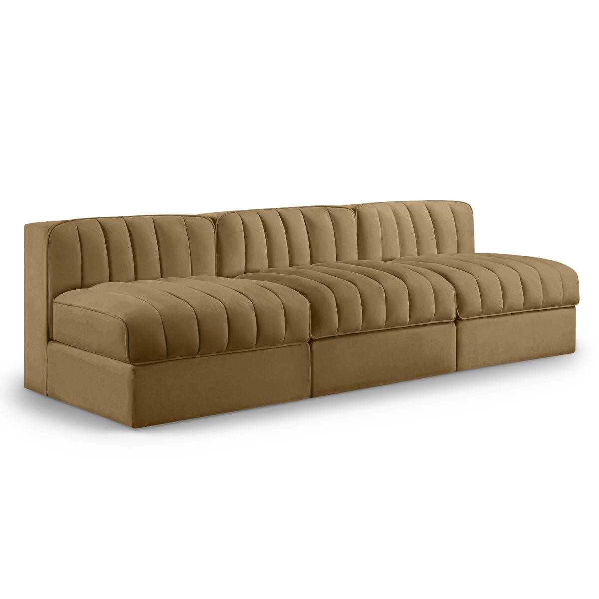 Rummi Saddle Velvet Performance Fabric Upholstered 3pc. Modular Sofa in Saddle velvet, 87"W, primary product view