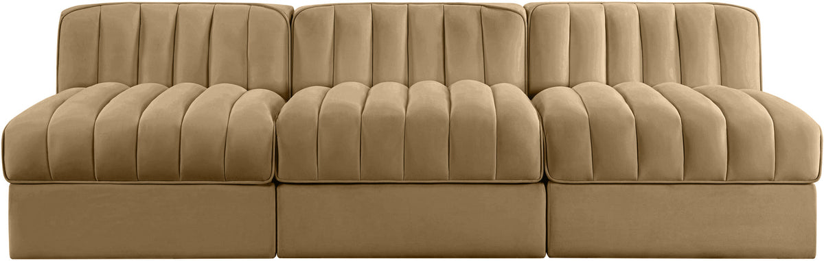 Rummi Saddle Velvet Performance Fabric Upholstered 3 Piece Modular Sofa
