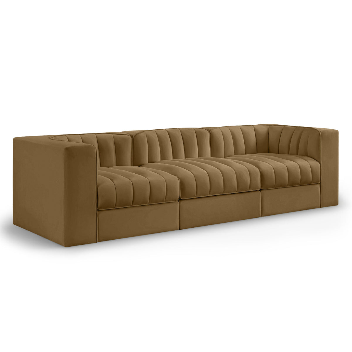 Rummi Saddle Velvet Performance Fabric Upholstered 3pc. Modular Sofa in Saddle velvet, 97"W, primary product view
