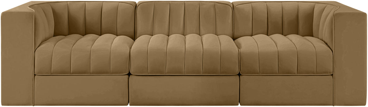Rummi Saddle Velvet Performance Fabric Upholstered 3 Piece Modular Sofa