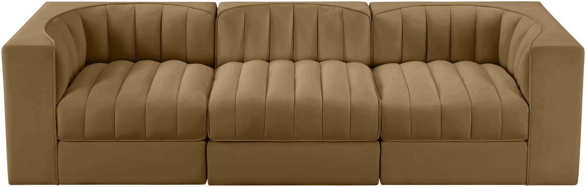 Rummi Saddle Velvet Performance Fabric Upholstered 3 Piece Modular Sofa