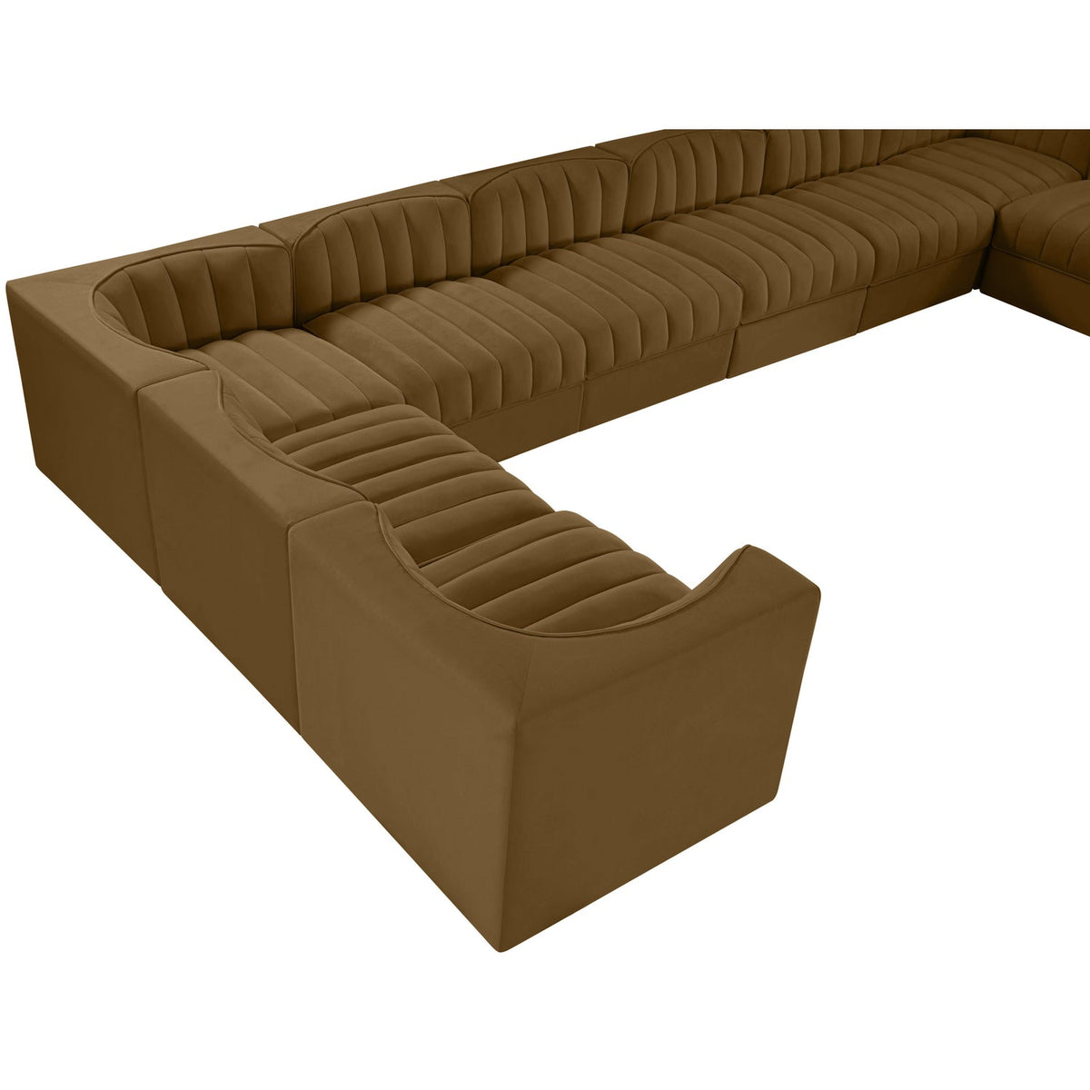 Rummi Saddle Velvet Performance Fabric Upholstered 10 Piece Modular Sectional Sofa