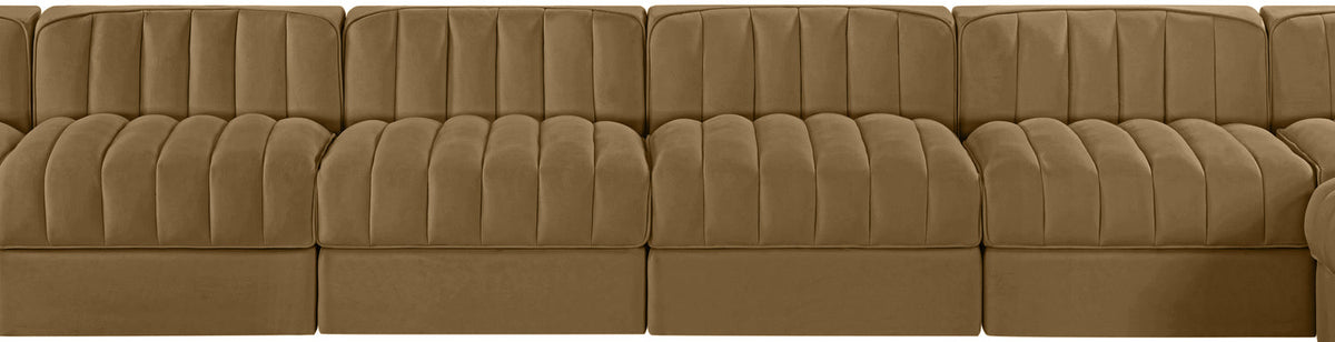 Rummi Saddle Velvet Performance Fabric Upholstered 10 Piece Modular Sectional Sofa